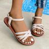 Мода 2025 Новые женские повседневные уличные сандалии Простые и модные плетеные пляжные туфли на плоской подошве Дышащие и универсальные женские туфли