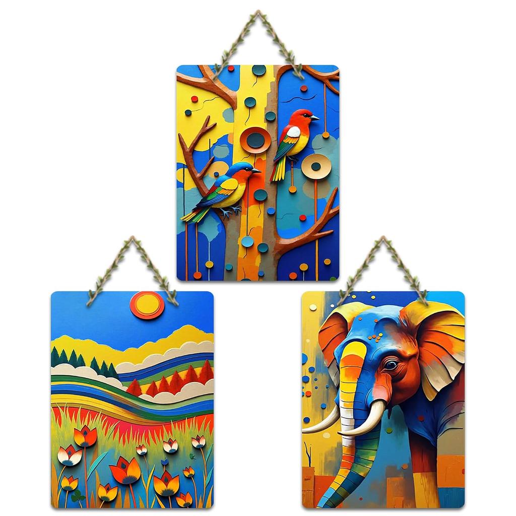 Nature & Wildlife Inspired Modern Art Wooden Wall Hanging - Multicolor