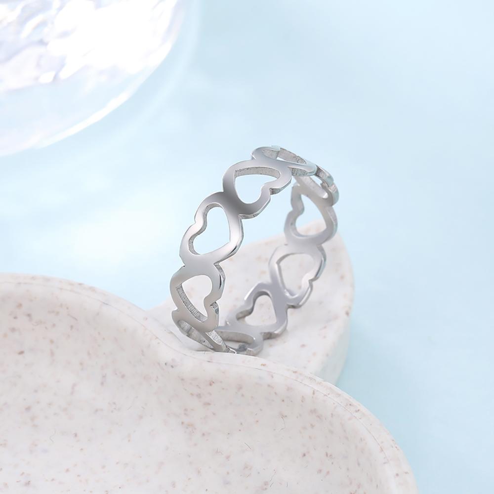 Women's Heart Ring Stainless Steel Gold Wedding Rings Romantic Jewelry Valentine's Day Gift