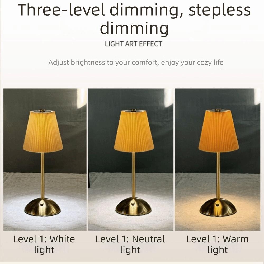 Metal Base Pleated Desk Lamp Fabric Shade Bedside Ambient Light Vintage Touch Bedside Lamp Bar