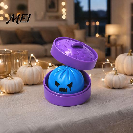 Steamed Bun Stress Relief Toy Dumpling Squeeze with Purple Steamer, Creepy Squeezing for Halloween, Home Office Relaxation Ball Fidget Desk Toys