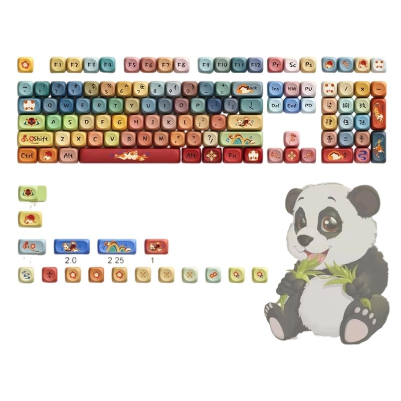 125 клавиш Круглые Клавиши Dunhuang Redness Panda Тематические Колпачки Клавиш Профиль OQO PBT Сублимационная Печать Набор Колпачков Клавиш для Кастомных Механических Клавиатур