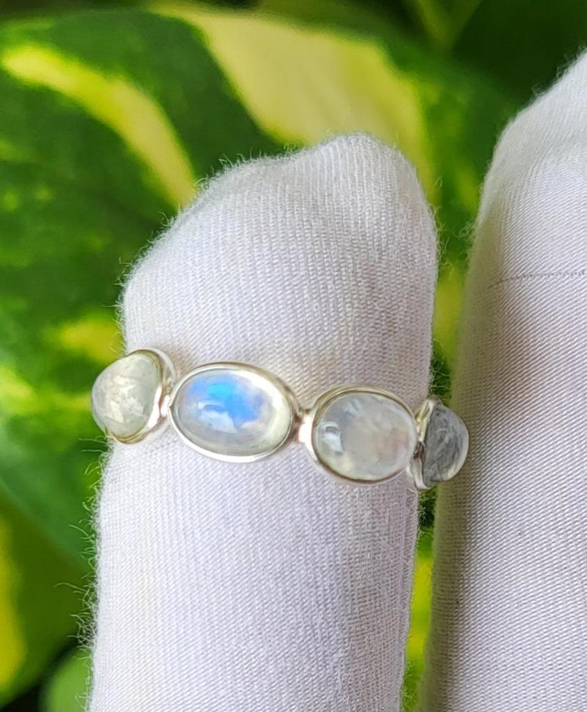 Natural Rainbow Moonstone 925 Sterling Silver Eternity Ring 6.75 US Gift A-19