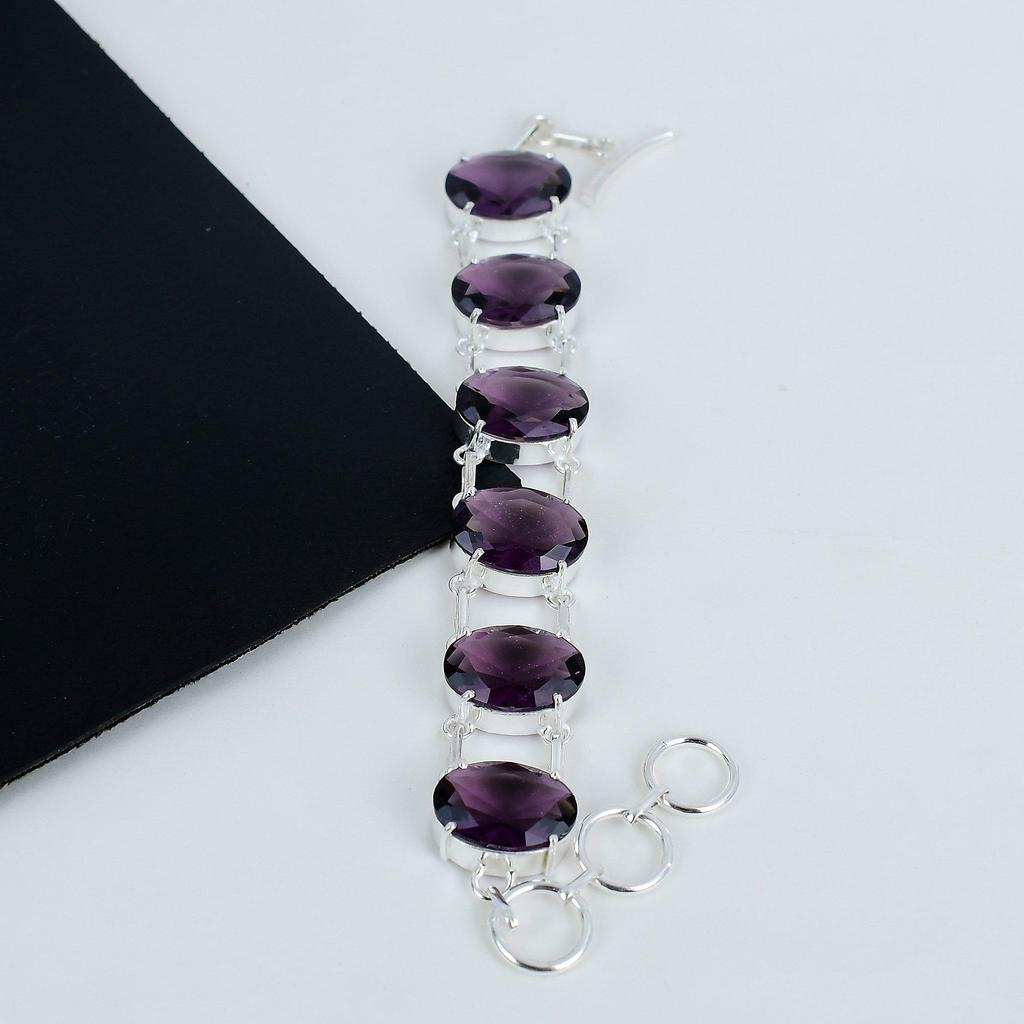 Dainty Amethyst Gemstone Handmade 925 Sterling Silver Bracelet, Amethyst Bracelet For Wife , Unisex Bracelet Father's Day Gift