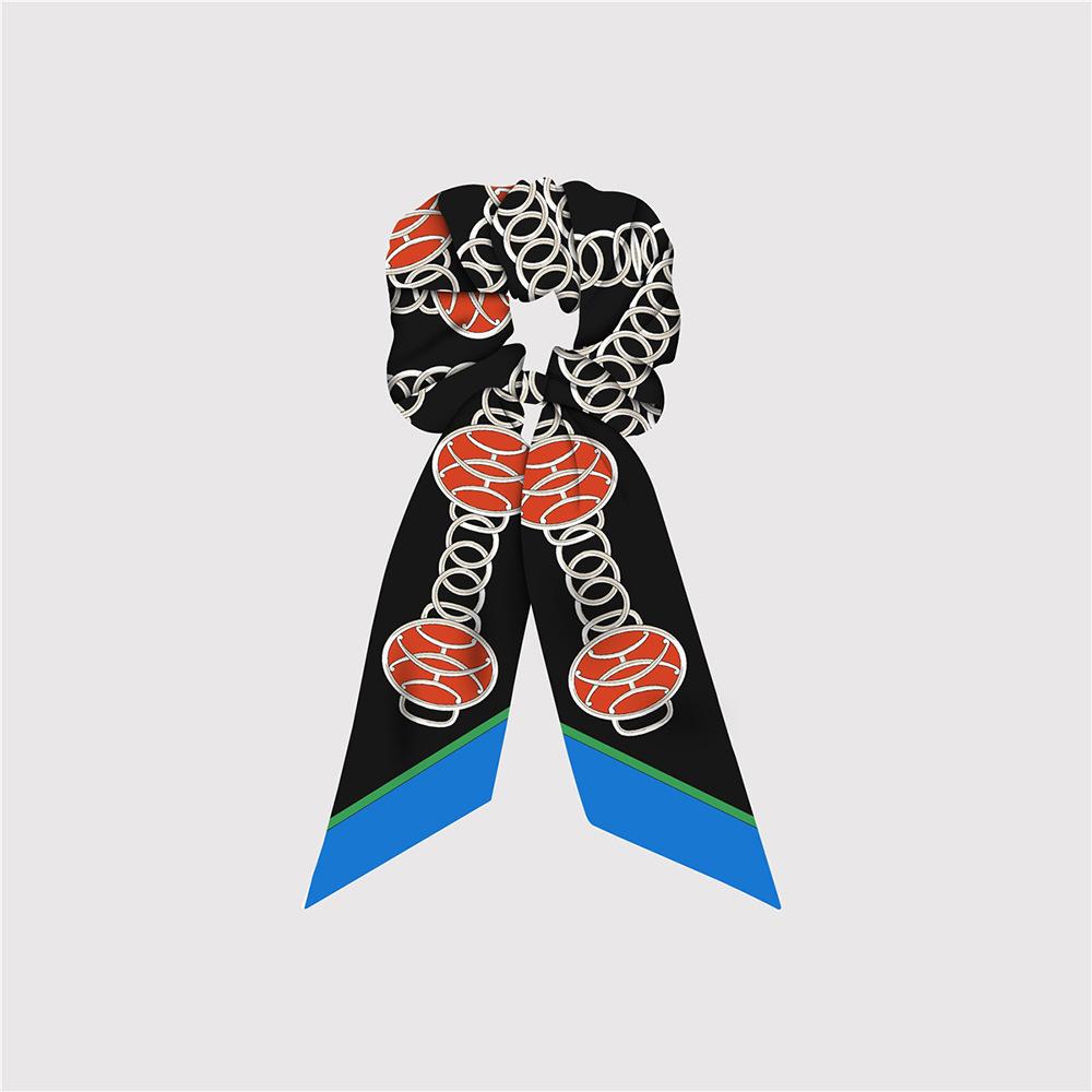 Большие резинки для волос из натурального шелка, резинки, завязки для волос, с принтом цепочки, эластичные резинки для волос, для хвостика, женские, элегантные, аксессуар для волос в виде шарфа