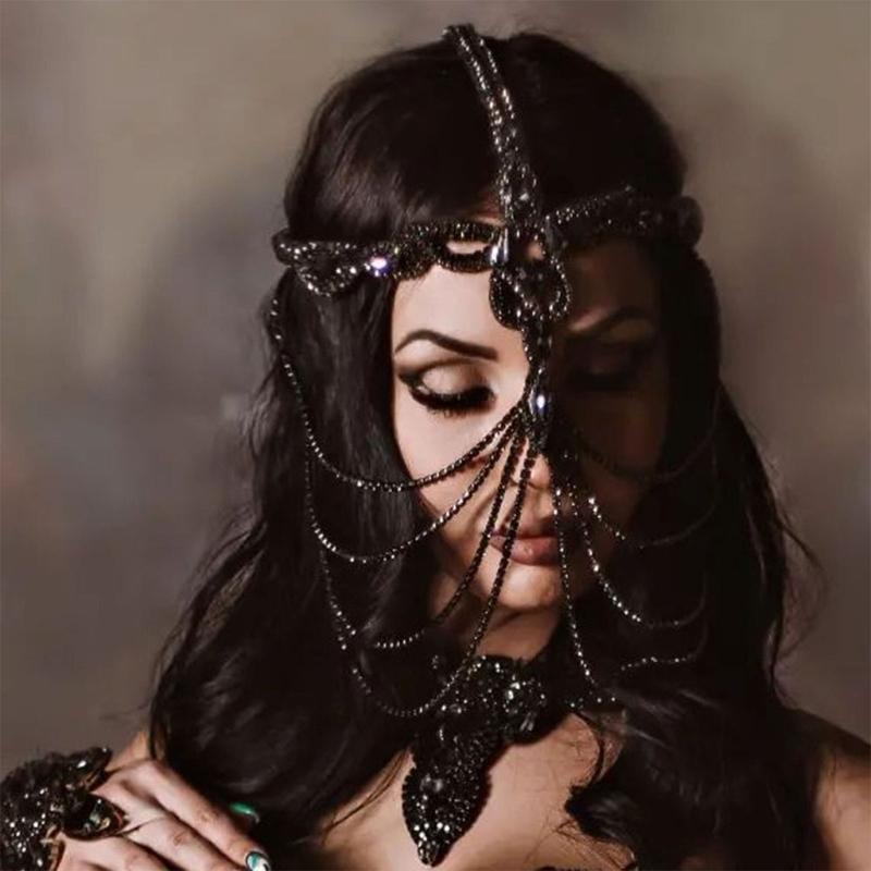 Черная маска со стразами для женщин Роскошный и загадочный костюмный головной убор Удобный аксессуар для вечеринки