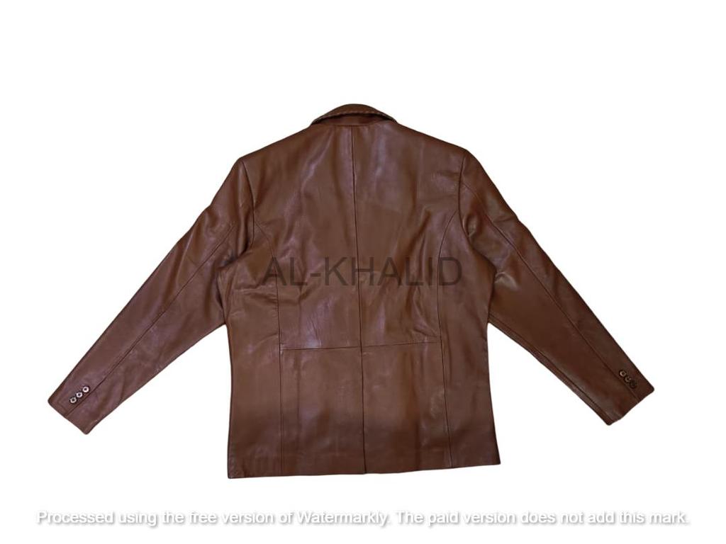 AL KHALID Men's Real Leather Blazer Brown Jacket Two Button Classic Party Club Coat