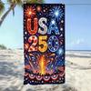 U-USA 250 Independence Day Fireworks Beach Towel Microfiber Soft Quick Dry American Flag Star Print Bath Towel for Patriotic Use