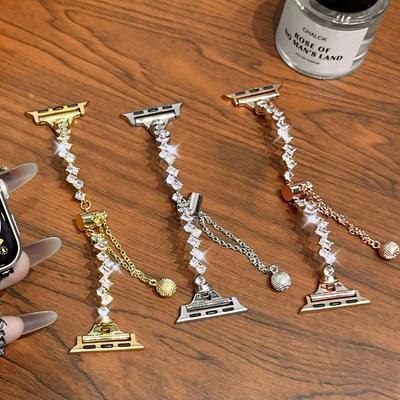 Роскошный ремешок для Apple Watch Series 9/8/7/6/5/4/3/2/1/se, браслет для часов с кристаллами, подвеска для часов Iwatch ultra 38, 40, 41, 44, 45, 49 мм, аксессуары для часов
