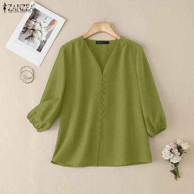 Женская повседневная блузка свободного кроя с V-образным вырезом и рукавом 3/4