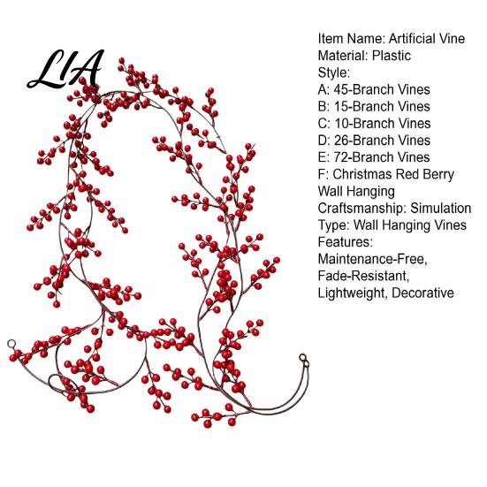 Indoor Wall Mounted Floral Decoration Artificial Red Berry Garland, Hanging Vine Swag, Christmas Holiday Door Lifelike for Wedding Frame Decor,