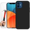 Case for iPhone 13 Pro - E.F.Connection - Black Silicone - Non-slip - 2 Tempered Glasses - Screen Protection