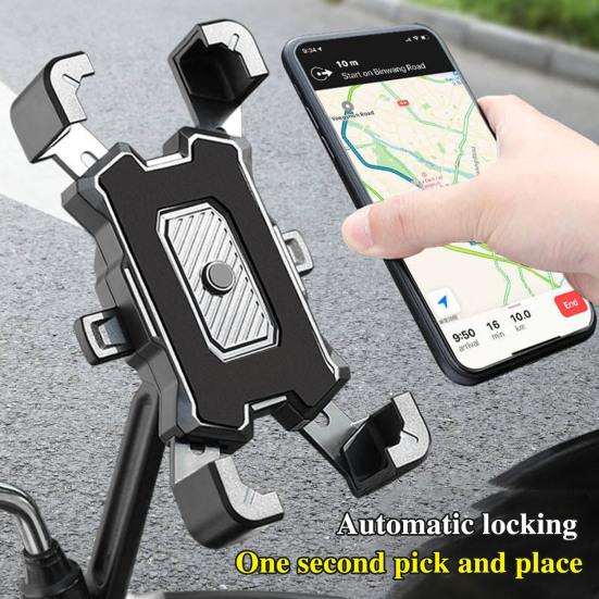 Motorcycle Phone Holder Auto Lock Handlebar Rearview Mirror Mobile Phone Mount Anti-slip Universal Motorbike Bicycle Cell Phone Holder