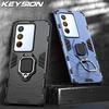 KEYSION Противоударный защитный чехол для VIVO V27 5G V27e, силиконовый + ПК, металлическое кольцо-подставка, задняя крышка для телефона VIVO V25 5G V25e V27 Y36 5G