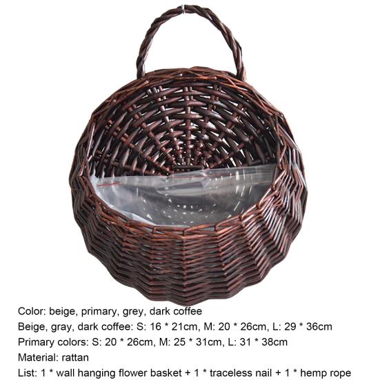 1 Set Plant Basket Handmade Weaving Multi-Function Rattan Wall Fence Hanging Pot Plants Holder for Garden