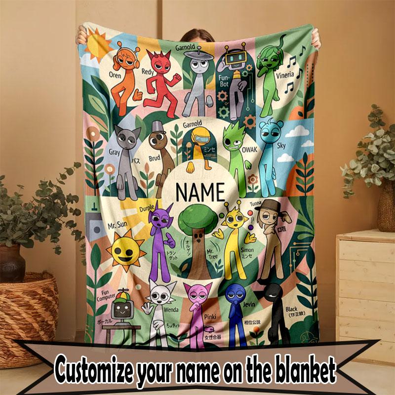 Custom Name Personalized Game Sprunki Print Blanket, Home Decor, Bedroom, Sofa, Camping, Couch, Gifts for Birthday Christmas