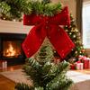 Yousheng Velvet Christmas Tree Topper Bow Red Plush Bow with Metal Frame Base Festive Holiday Decor for Home Party Display