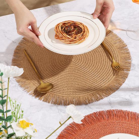 Плетеные круглые подставки под тарелки, тканые подставки для стола с кисточками для кухни и столовой