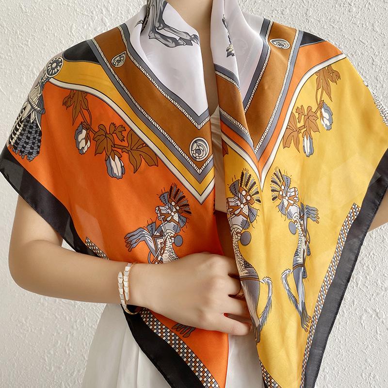 Шелковистый женский квадратный шарф 90x90 в корейском стиле, весна/лето, универсальный, с принтом