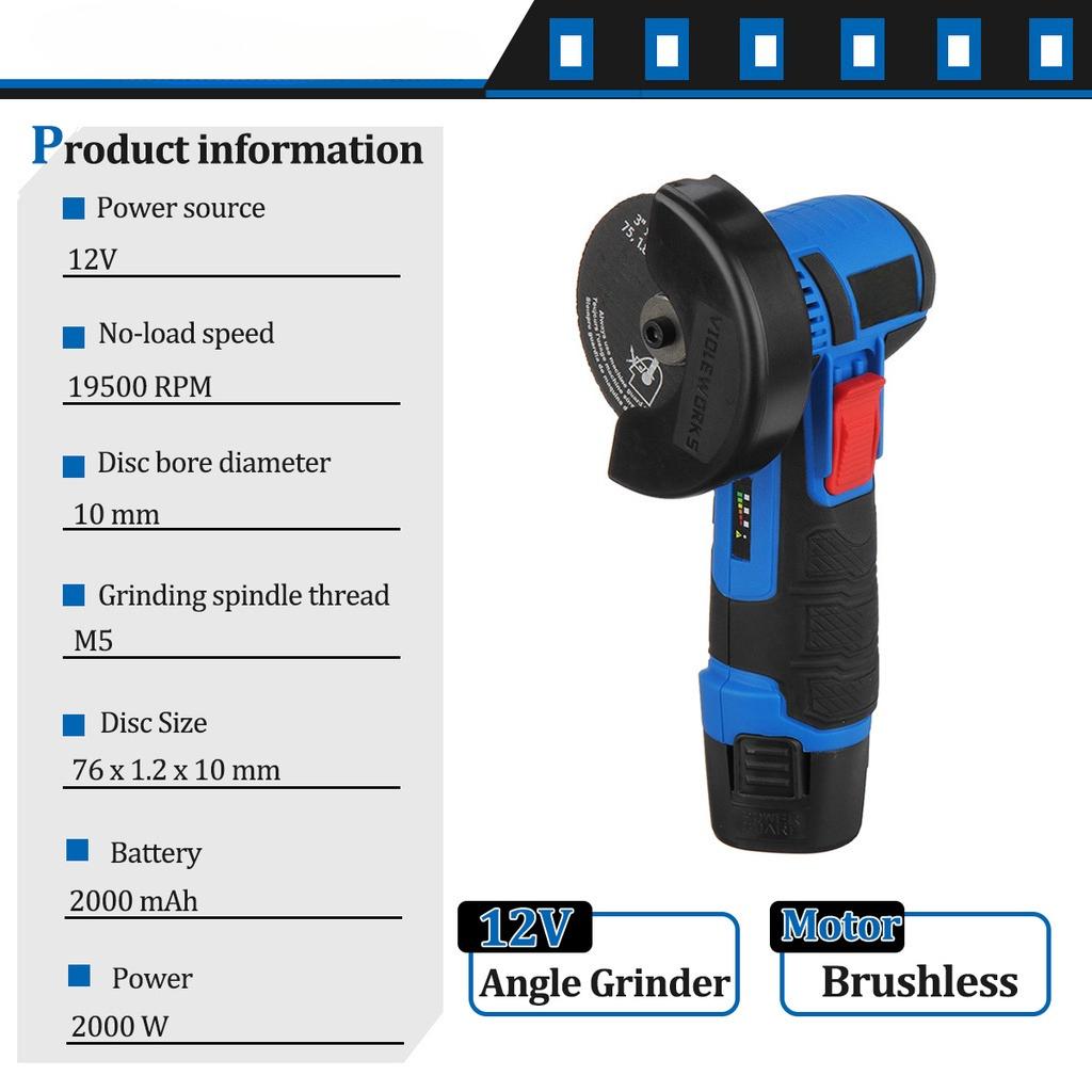 Электрический резак 12 В с отрезными кругами Аккумуляторная бесщеточная угловая шлифмашина 2000 Вт Мини-беспроводная полировальная шлифовальная машина