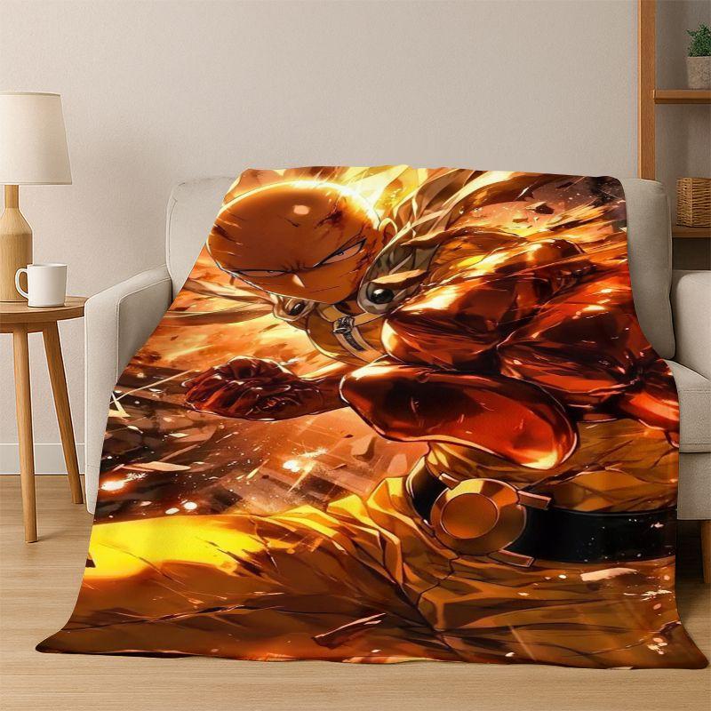 Anime One Punch Man Saitama Cartoon Flannel Blanket Soft Warm Blanket Throw Blanket for Bedroom Living Room Bed Travel