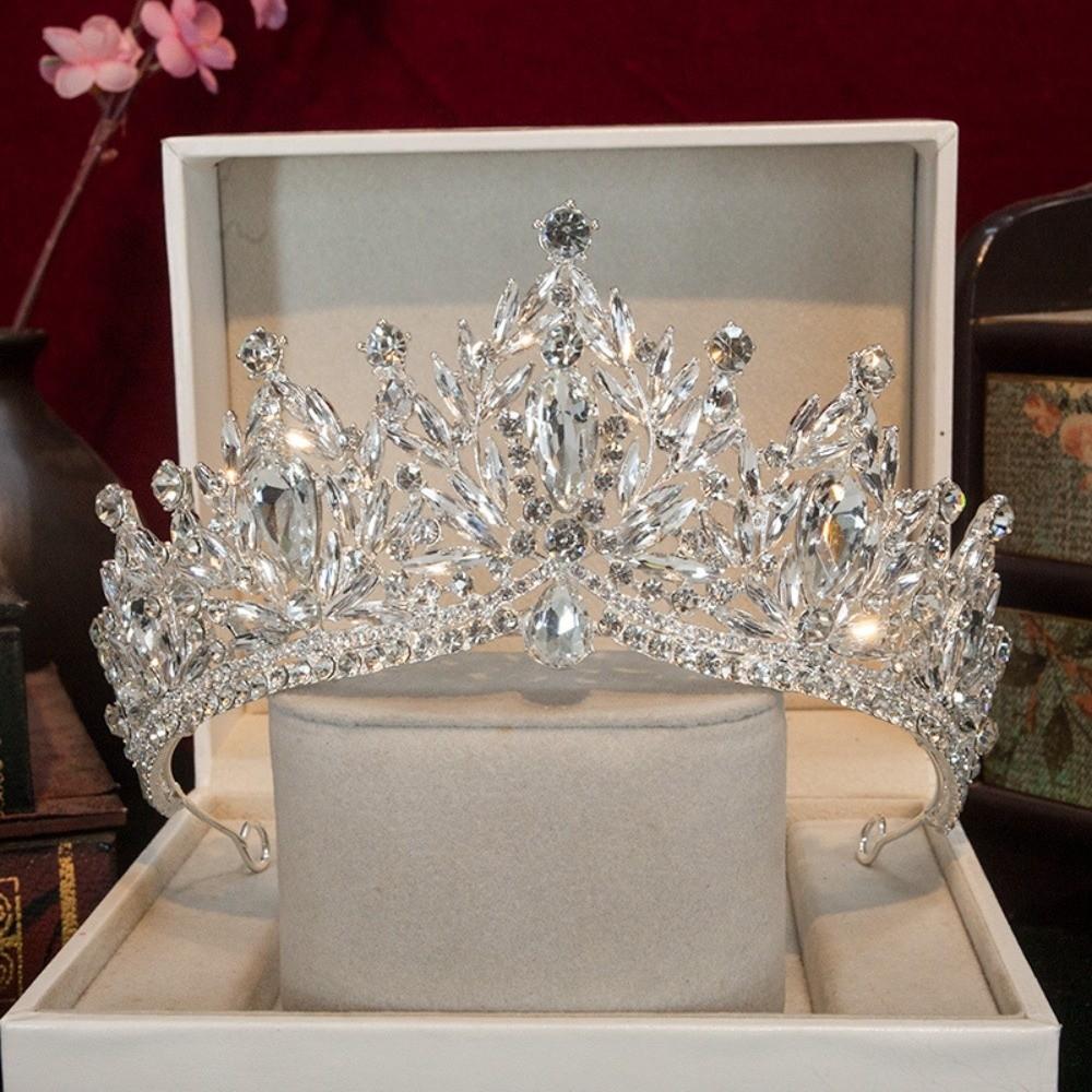 Round Tiaras Princess Tiara Metal Rhinestone Crown Exquisite Baroque Crown Women