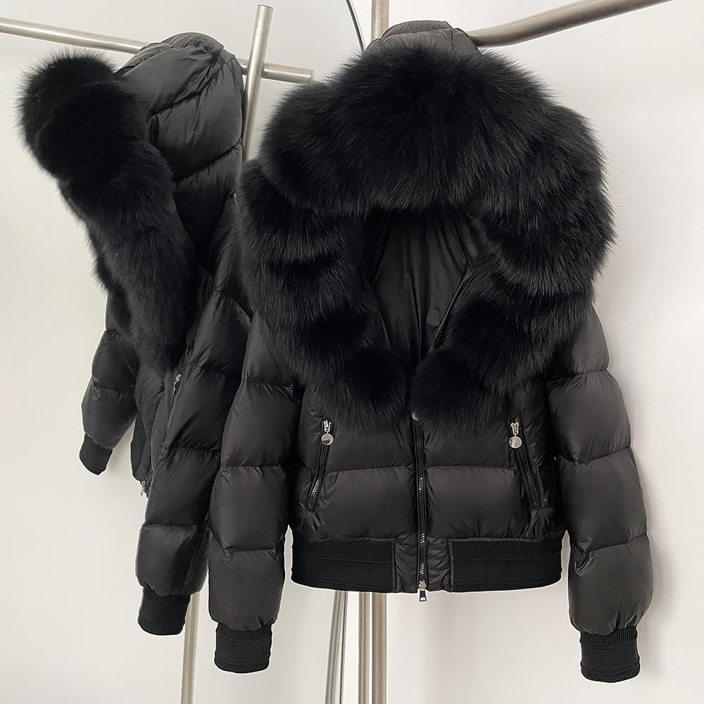OFTBUY Женская теплая пуховая куртка с капюшоном, утолщенная, пушистая, новая зимняя, с верхом из натурального лисьего меха, одежда, пальто из натурального меха с пухом белой утки