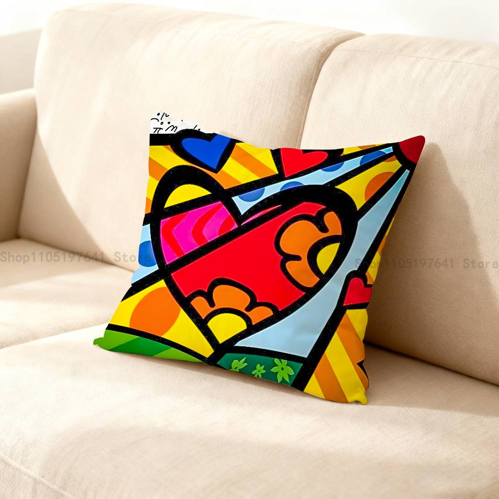 BBrittoES Happy Art Movement Anime Celebrity Merchandise AllMatch Printed Pillow Case Sofa Office Room Decoration Protector