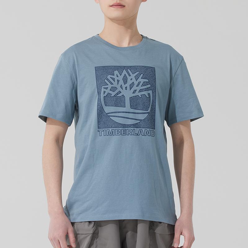 Timberland T-Shirts Men's Blue Crew Neck Moderate Straight Fit A6BBZ-758