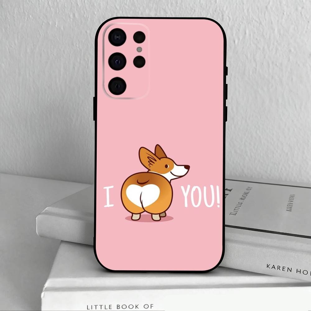 C-Милый корги D-собака-G Чехол для телефона для Samsung S25,24,23,22,30,21,10,9,Ultra,Plus,Lite,FE,4,5 G Мягкий черный чехол