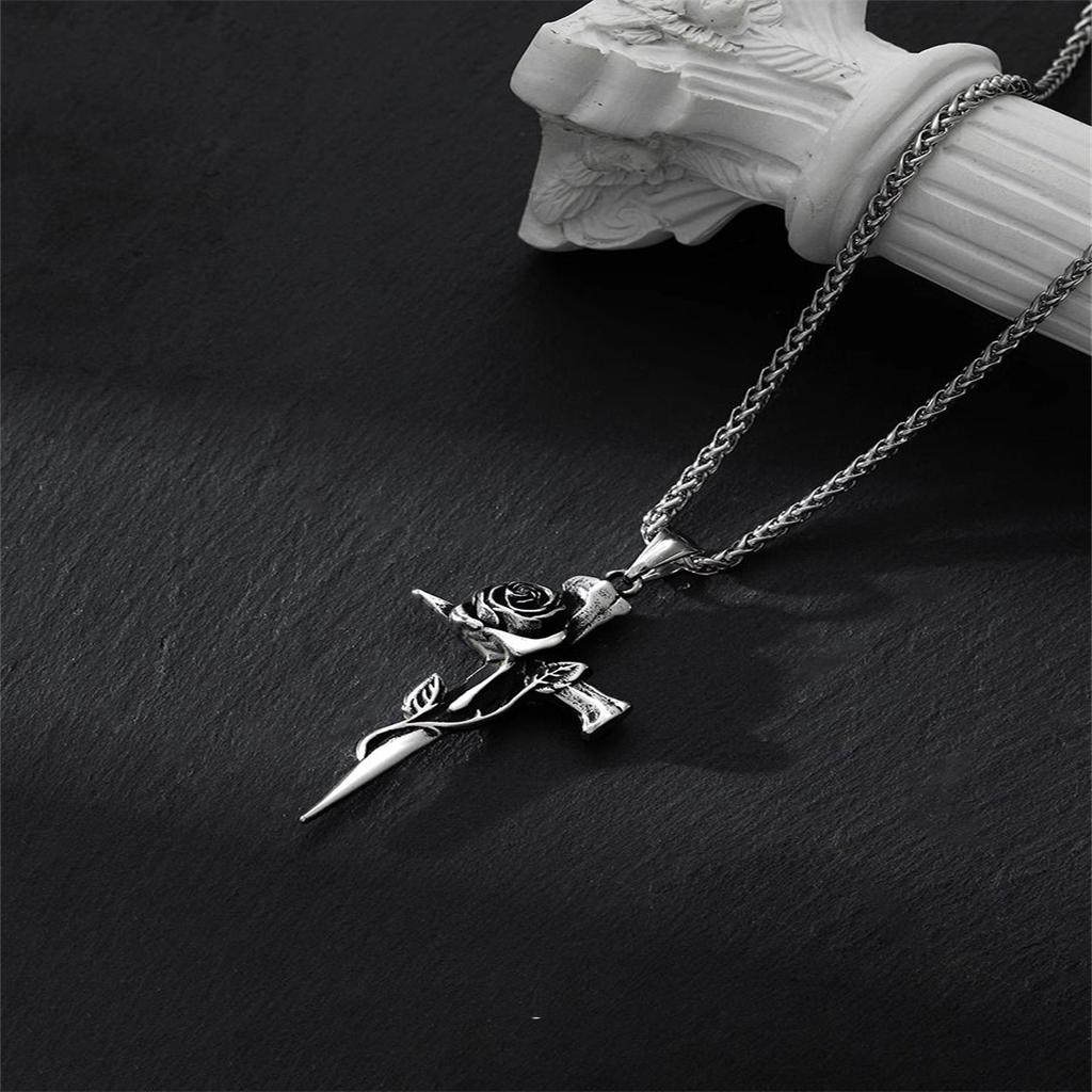 Новый кулон Cross Rose в американском стиле ретро, красивое длинное ожерелье