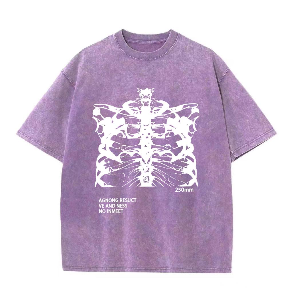 Retro Washed Vintage T-Shirt Blsack Tops Skeleton T-Shirt High Quality T Shirts Summer Oversized Short Sleeve Clothes