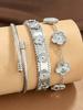 3pcs 18K Gold Plated 304 Stainless Steel Women's Clover Bracelet & Bangle Set, Minimalist Clover Jewelry Set, Layered Jewelry Set For Women,