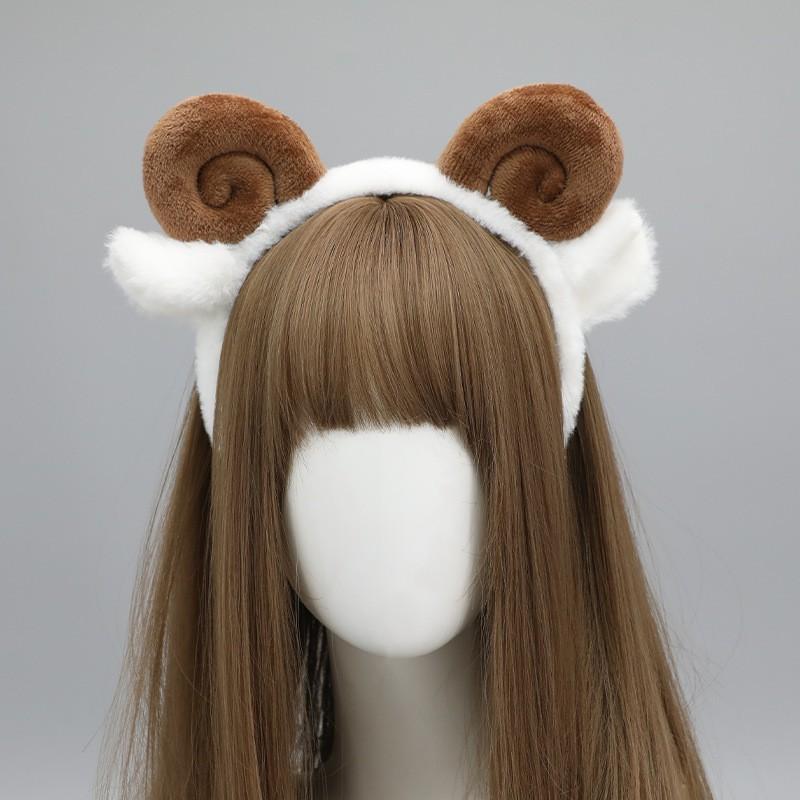 Handmade Cartoon Animal Ear Hair Band With Fluffy Lamb Horns Women Girls Sweet Style Headband Accessory