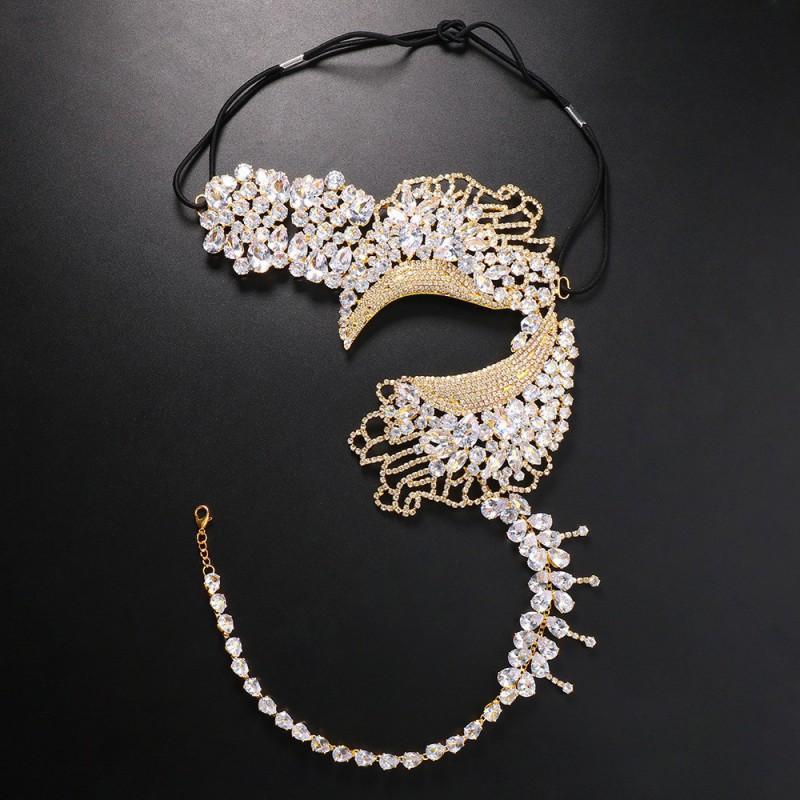 Zircon Mask Mermaid Halloween Party Elastic Rhinestone Face Jewelry Women