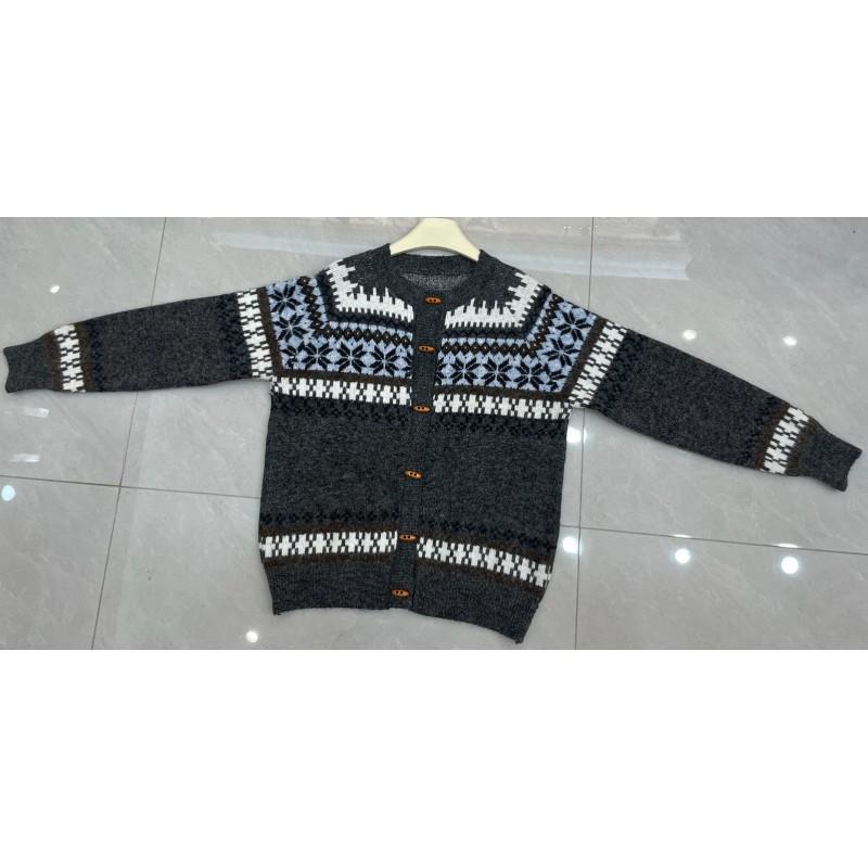 Womens Oversized Fair Isle Knit Cardigan Sweater With Button Front Round Neck Loose Fit Winter