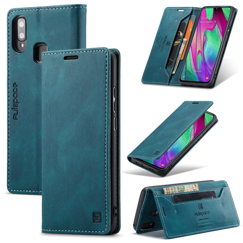 Премиальный винтажный кожаный чехол-кошелек для Samsung Galaxy A40 - Блокировка RFID, откидная крышка со слотами для карт (4 цвета)