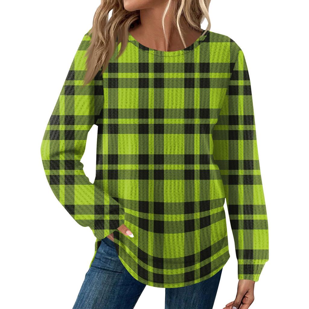 Женская мода Свободный топ с длинным рукавом и круглым вырезом в повседневном стиле