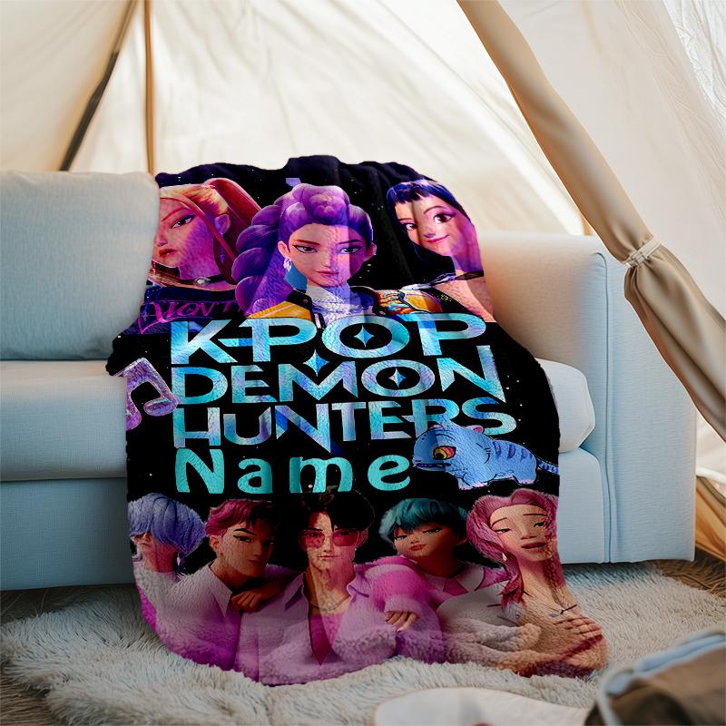 Personalized Custom Name Blanket - Kpop Demon Hunters Print Design,Blanket for Sofa,Bed,Travel,Camping - Soft and Warm, Great Gift