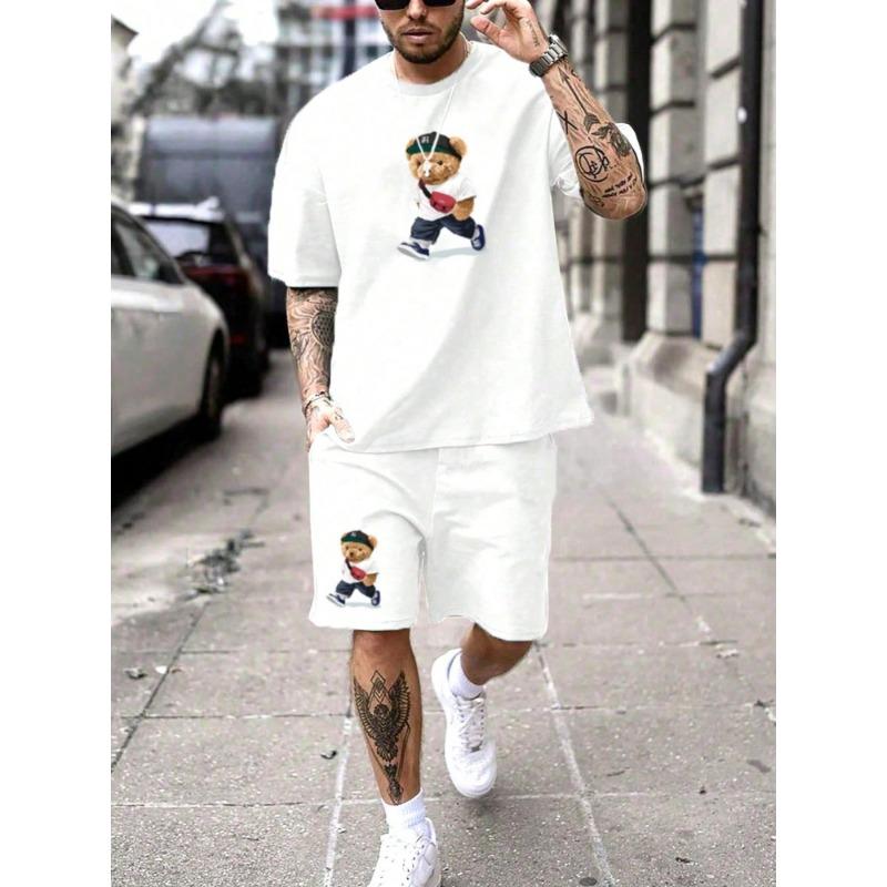 Летние повседневные мужские шорты с 3D черно-белым принтом, мужские футболки и шорты, комплект, городская уличная мужская мода, короткие рукава