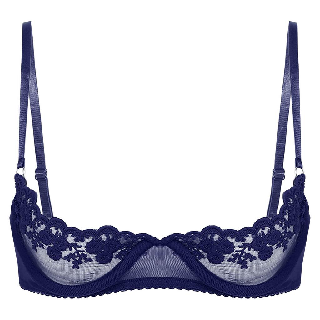 Womens Sheer Floral Lace Underwired Bra Underwear Adjustable Strap Unlined Brassiere Lingerie