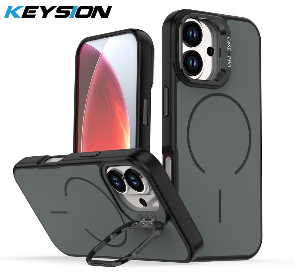 KEYSION Матовый чехол для телефона с покрытием Soft-touch, подставкой для линз, для Magsafe, для iPhone 17 Pro Max, магнитный, для беспроводной зарядки, противоударная задняя крышка