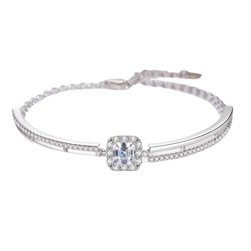 Браслет из стерлингового серебра 925 пробы для женщин, европейский и американский ретро-модный браслет Asscher с бриллиантами, регулируемый браслет