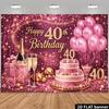 Двумерный фон-баннер для вечеринки в честь 40-летия - Розово-золотой порошок Тема 40-летия Настенное украшение