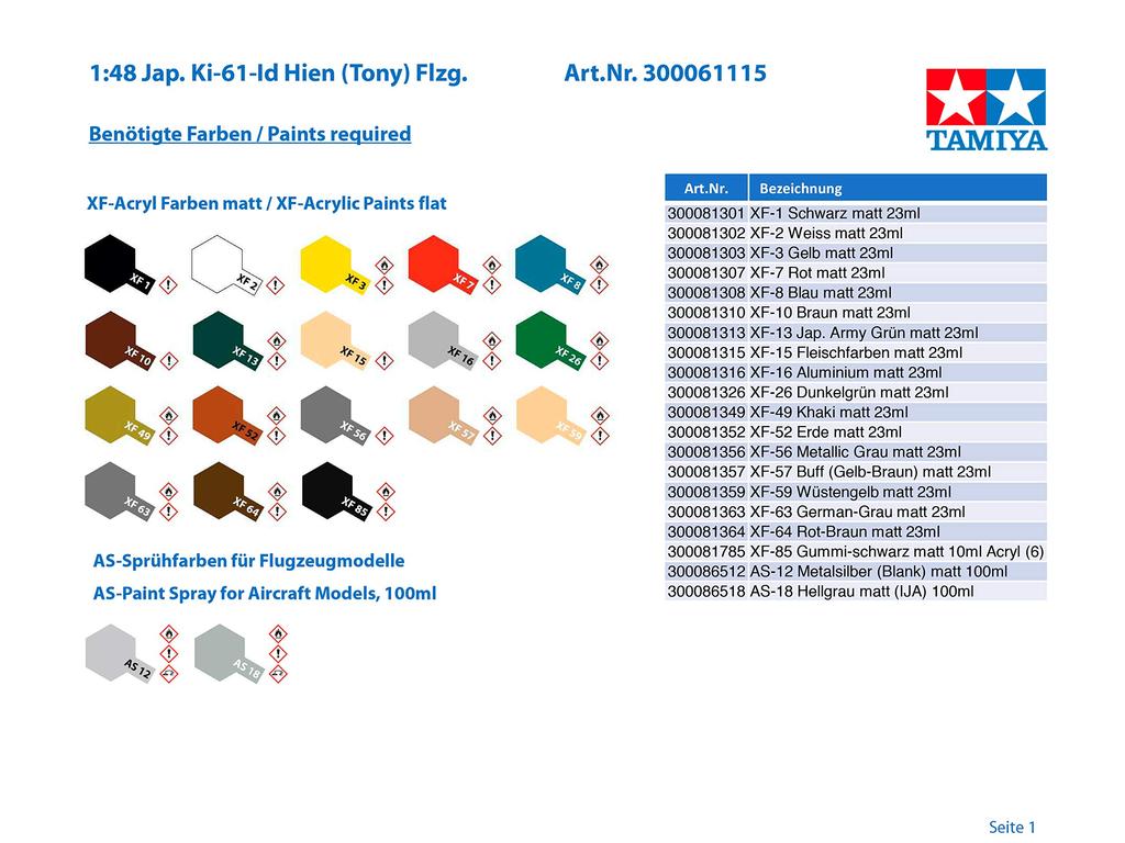 Tamiya Masterpiece Series Japanese Army Kawasaki Type 3 Fighter Hien Type I Ding Plastic Model 61115 1/48 No.115
