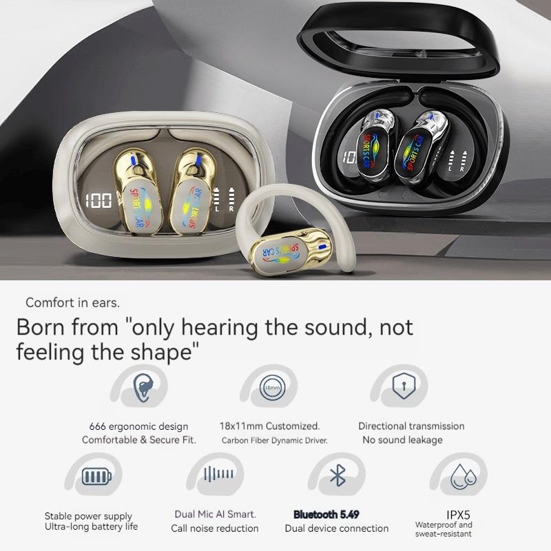 Наушники-клипсы с открытым ухом, светодиодные Bluetooth-наушники, наушники со звуком Hi-Fi, сенсорное управление, беспроводные гарнитуры с шумоподавлением и HD-звонком