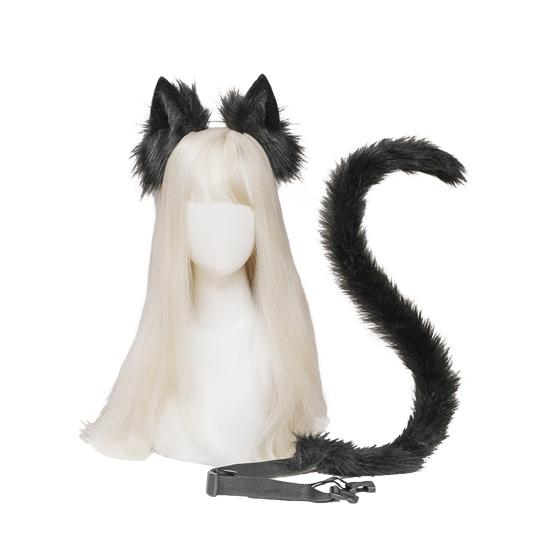 2 шт./компл. кошачьи уши и хвост комплект для взрослых и детей кошачьи уши повязка на голову регулируемый пояс кошачий хвост аксессуары комплект костюм аксессуары