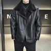 Mens Winter PU Leather Jacket With Faux Fur Lining Loose Fit Casual Outerwear Urban Style