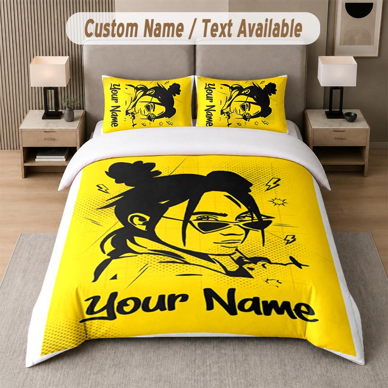 Billie Eilish 3Pcs Bedding Set, Personalized Custom Name Text, 1 Duvet Cover & 2 Pillowcases For Bedroom