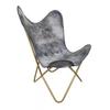 Classic Gray Leather Butterfly Chair Leather Accent BKF Living Room Foldable